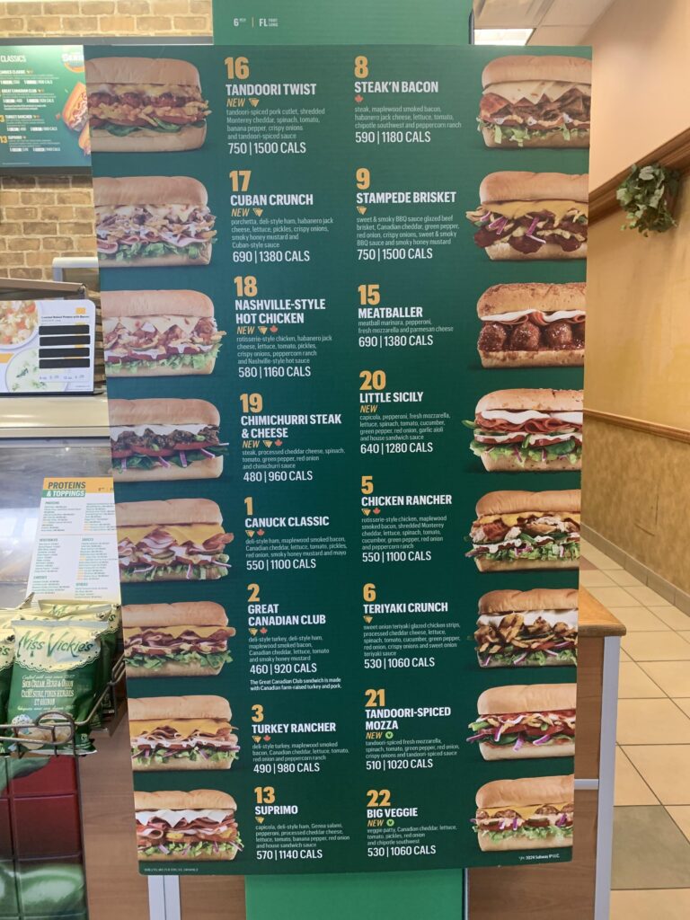 Subway Canada Menu With Prices