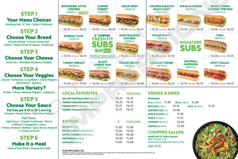 Subway New Menu With Prices