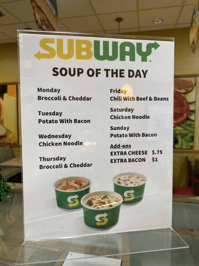 Subway Soup Menu With Prices